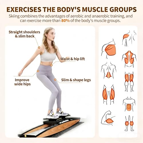 Image of Ski Exercise Machine - Indoor Ski Trainer & Cross Simulator for Strength, Balance & Cardio, 150 kg Max Load, Includes Ski Poles & Mat for Full-Body Workout