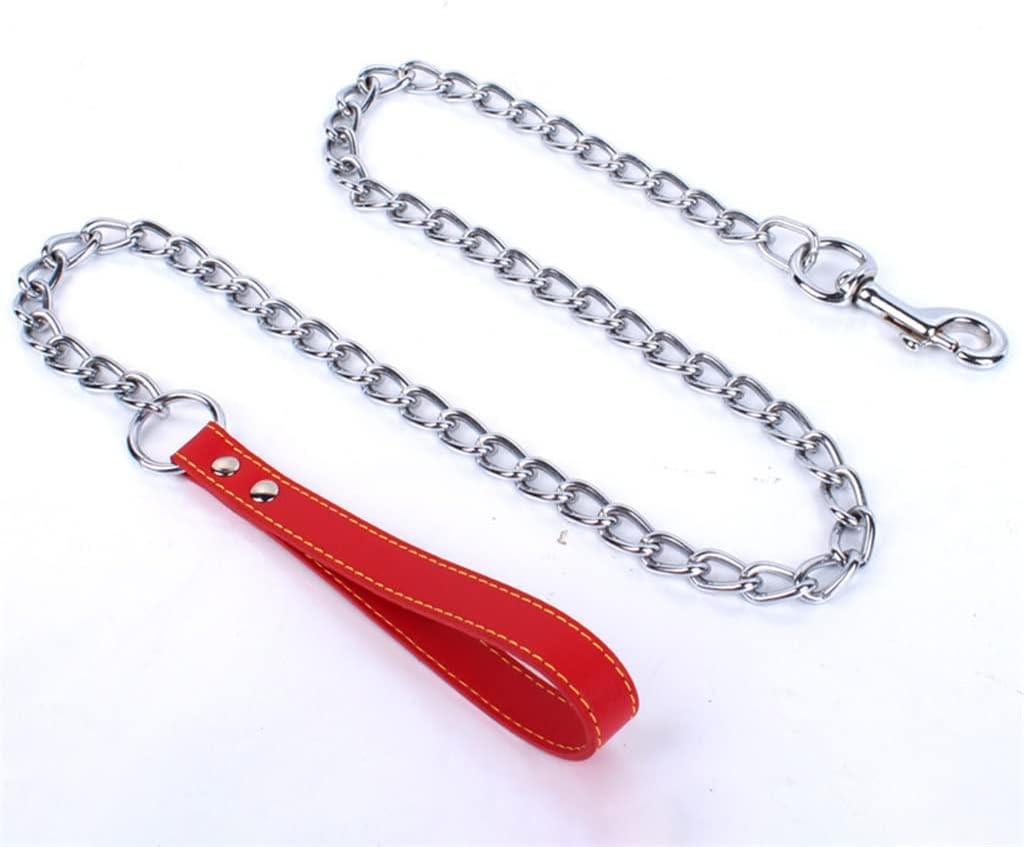 V噛みつき防止犬用リーシュ トレーニングリード 頑丈で耐久性のあるチェーン クロムメッキメタル犬用リーシュ 犬用チェーン レザーパッ -  FIRAWASPORT.COM