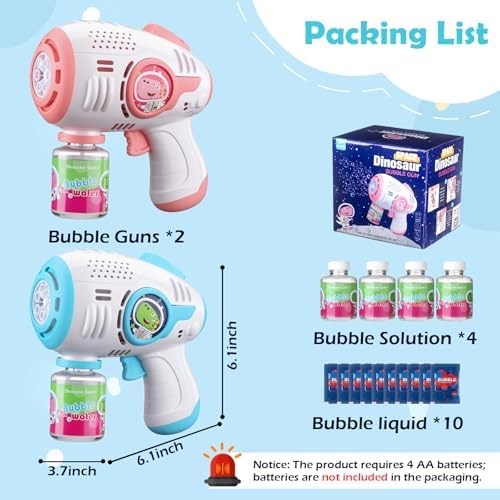 ZACEAC Bubble Guns for Kids 4-8, 2 Pack Automatic Bubble Blaster with LED Light & 14 Bubble Solution, Bubble Gun for Toddlers Outdoor Summer Toys - 4