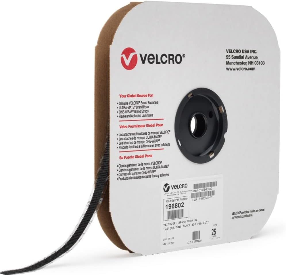 VELCRO Brand 75Ft Business Size Bulk Tape Roll | Hook Side Only | Sticky Back Pressure Sensitive Adhesive | For Large Home or Office Projects | 25 Yards by ½in, Black