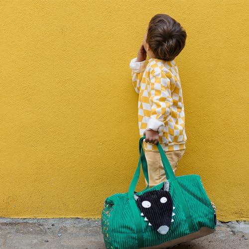 Les Déglingos Loup by Auzou x Children's Cabin Suitcase with Wheels 48 cm Soft Recycled Polyester for Children Travel, Green, Wolf Trolley Suitcase, Green, 48 cm high, 31 cm wide, 15 cm deep, wolf4