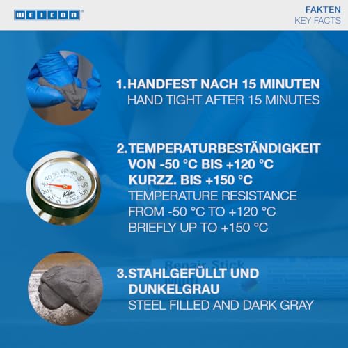 Image of WEICON Repair Stick Steel | 2-Component Adhesive Epoxy Resin Special Adhesive Fast and high-Strength Repair for Metal Parts, containers, etc |