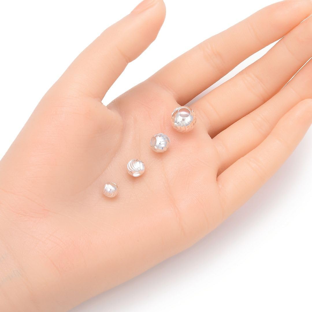 10pcs Adabele Authentic 925 Sterling Silver 6mm (0.24 inch) Sparkle Corrugated Loose Round Spacer Beads (Large Hole 2.5mm) for DIY Craft Jewelry Making SS63-6 - Image 3