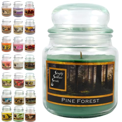 SIMPLY SUBLIME SCENTS - Luxury Scented Candle - Exceptional Fragrance Oil - Medium Glass Jar Up to 76 Hours - Clever Wax Formula for a Long Clean & Even Burn - Pine Forest - Cotton Wick
