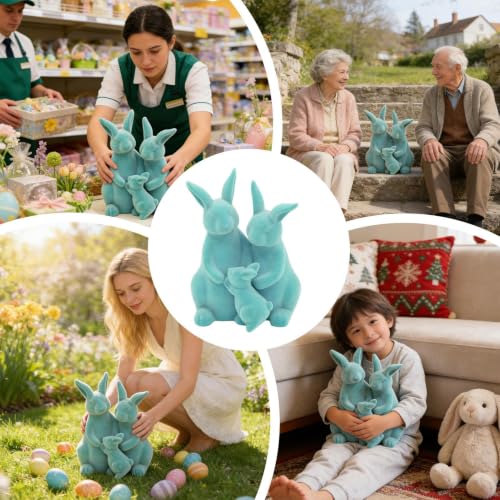 Figurines de lapin de Pâques floqué pour vitrine et buffet - 5