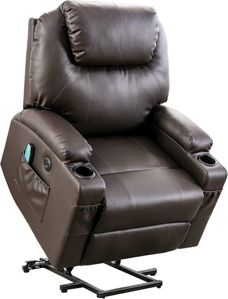 Genuine Leather Recliner Chair Power Lift Adjustable Recliner Sofa Lay Flat Heat Massage Living Room