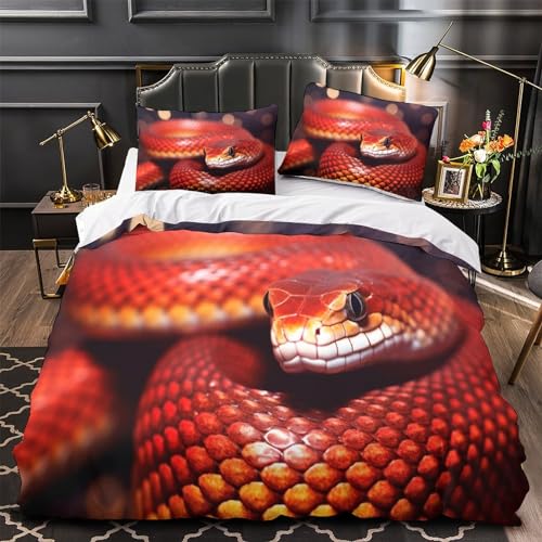 Housse de couette 3D animal serpent parure de lit microfibre 3 pièces lit double