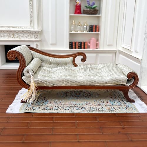 Sofá en miniatura 1/12 para casa de muñecas en madera y tela 2