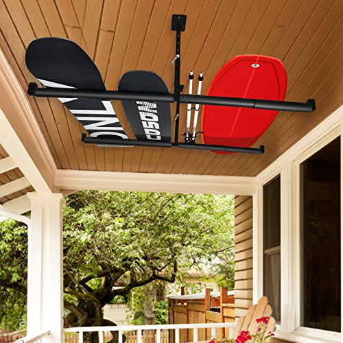 Dack Snowboard Ceiling Storage Rack, 10-18 Inch Adjustable Ski Rack, With Double Sup Longboard Kayaks Hanger, 80Lbs Per Side Overhead Mount For Garage And Indoor #TOP5