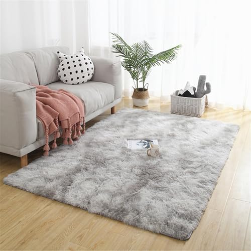 Highdi Alfombra Salón Pelo Largo Color Sólido Grande Alfombras de Pelo Largo Shaggy Suave Lavable y Antideslizante para Dormitorio Habitacion (Gris Claro,80x200cm)