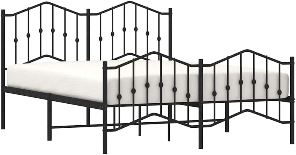 King Bed Frame Black Powder-Coated Steel Durable Heavy-Duty Platform Foundation with Slatted Mattress Support, Sturdy Minimalist Bedroom Furniture, Easy-Assembly No-Box-Spring-Needed