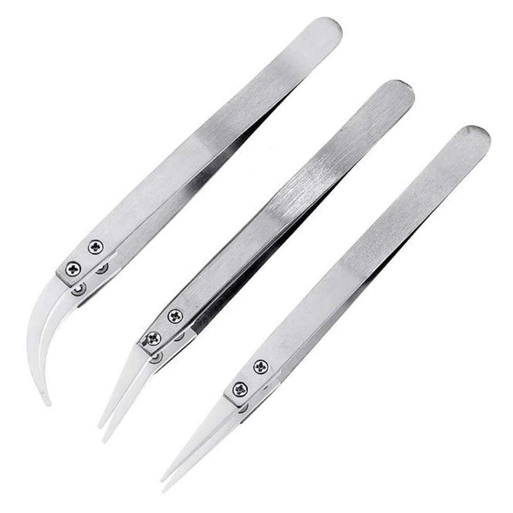 Set di 3 pinzette in ceramica, set di pinzette antistatiche di precisione - Slivier