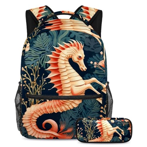 Sac à dos hippocampe avec trousse grand cartable filles et garçons