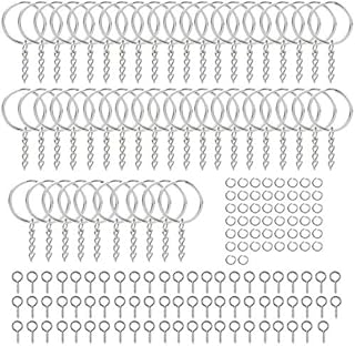 150Pcs Keyring Blanks Split, Key Chain Rings, Keychain Keyring, Key Rings with Link Chain, Metal Keyring Blanks, Open Jump Ring and Connector for Crafts Jewelry Keyring Making Resin DIY