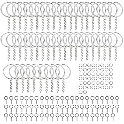150Pcs Keyring Blanks Split, Key Chain Rings, Keychain Keyring, Key Rings with Link Chain, Metal Keyring Blanks, Open Jump Ring and Connector for Crafts Jewelry Keyring Making Resin DIY Cover