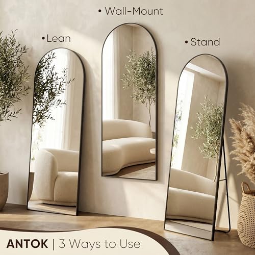 Image of Antok 76 inch x34 inch Arched Full Length Floor Mirror, Black Aluminum Frame, Free Standing /Wall Mount /Leaning for Bedroom, Living Room, Dressing Room