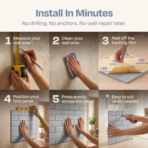 Image of Acoustic Wall Panels 18-Pack, 12 inchx12 inchx0.4 inch Decorative Self-Adhesive Sound Proofing | High Density 3D Brick Soundproof Absorbing Tiles for Walls, Home, Office & Studio - Light Gray
