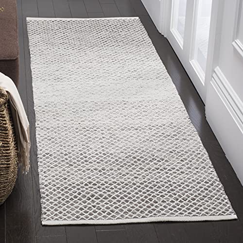 SAFAVIEH Montauk Collection Runner Rug - 2'3" x 13', Light Grey & Ivory, Handmade Cotton, Ideal for High Traffic Areas in Living Room, Bedroom (MTK601K)