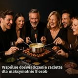 8-osobowy zestaw do raclette – grill stołowy z patelniami i skrobakiem – płyta grillowa i płyta kamienna z powłoką zapobiegającą przywieraniu – narożny (Zestaw do fondue)