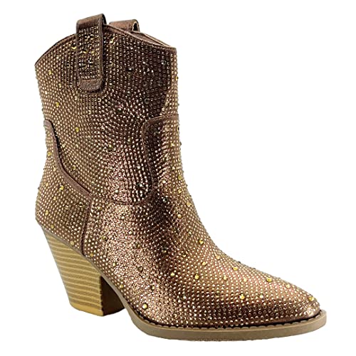 Image of ABSOLEX Women Western Cowgirl Cowboy Pointed Toe Rhinestone Ankle Booties