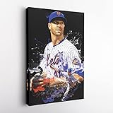 Jacob deGrom Poster New York Mets MLB Artwork Framed Wall Art Canvas Print Home Decor(Stretched on Wood, 12"x18")