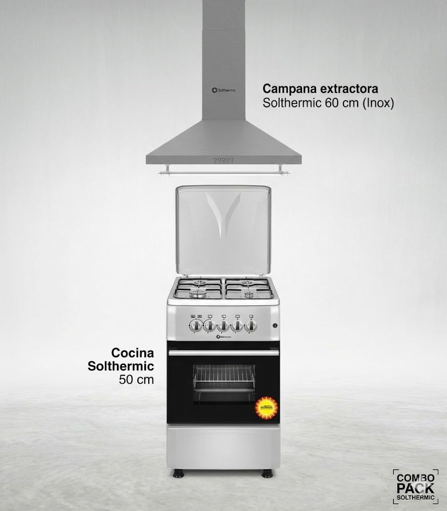 SOLTHERMIC COMBO PACK INOX COCINA GAS F5S40G2I + CAMPANA H60P INOX / 50 cm/gran capacidad de extraccion / **ALTA GAMA