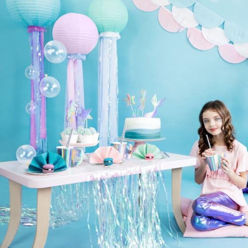 Image of Thicken Iridescent Party Streamers 2 Pack 3.3x6.6 FT, Holographic Foil Fringe Tinsel Backdrop Curtains for Birthday /Mermaid /Frozen /Bachelorette /Sea /Euphoria Party Decorations