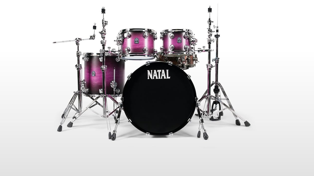 Photo 1 of Natal KTW-UF22-PMN1 Café Racer Series 4-Piece Shell Pack l UF 22 Configuration l Includes 10" x 8" tom, 12" x 9" Tom, 16" x 16" Floor Tom & 22" x 18" Bass Drum l Purple Satin Fade Finish