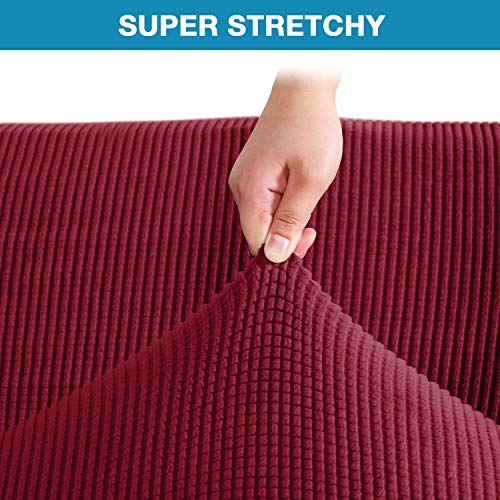 Flamingo P Stretch Armless Futon Covers Full Queen Futon Couch Covers Slipcover Futon Sofa Cover Futon Bed Cover Furniture Protector Covers with Elastic Bottom, Soft Thick Jacquard Washable, Burgundy - Thumbnail 4