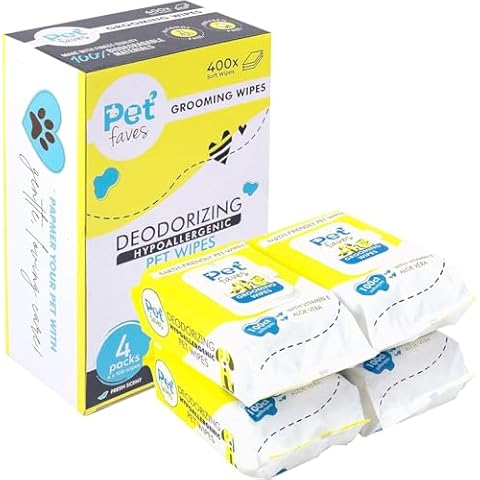 Pet Faves Dog Wipes for Cleaning and Deodorizing | Hypoallergenic Grooming Wipes for Paws and Butt, Clean Face & Body Between Baths, Plant Based Natural Pet Wipes for Dogs and Puppy (400 Count) Cover