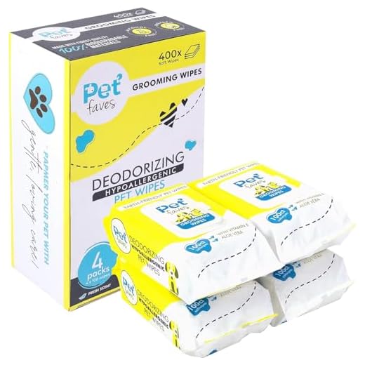 Pet Faves Dog Wipes for Paws and Butt - Plant Based Deodorizing Hypoallergenic Grooming Wipes with Aloe & Vitamin-E. Unscented and Alcohol Free Pet Wipes for Dogs and Puppies. 400 Count.