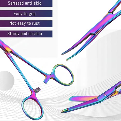 Image of BBTO Hemostat Curved and Straight Hemostat Forceps Piercing Pliers Forceps, Stainless Steel Straight and Curved Pliers, Fishing Tweezer(Colorful,3 Pcs)