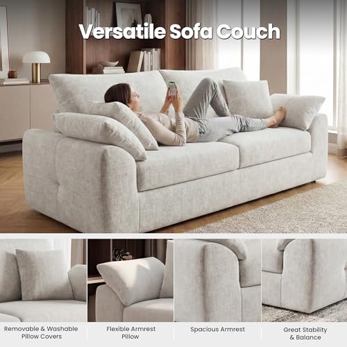 Image of 89.8 inch Modern Loveseat Sofa for Living Room, Cloud Boneless Couches with 4 Pillows, Mid Century Loveseat couches for Small Place, No Assembly Required, Beige