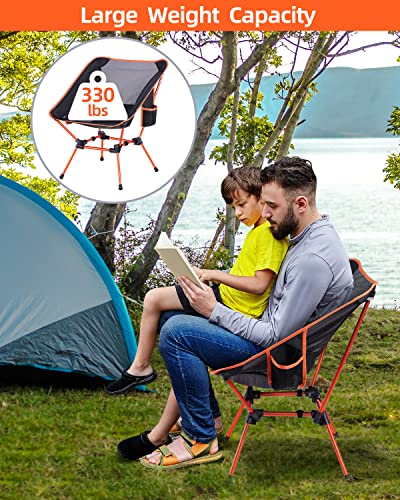 Sportneer Lightweight Portable Folding Camping Chair Compact Beach Camp Chairs For Adults Foldable Backpacking Chair Outdoor Chair For Camping Hiking Lawn Picnic Outside Travel (1, Orange) #TOP1