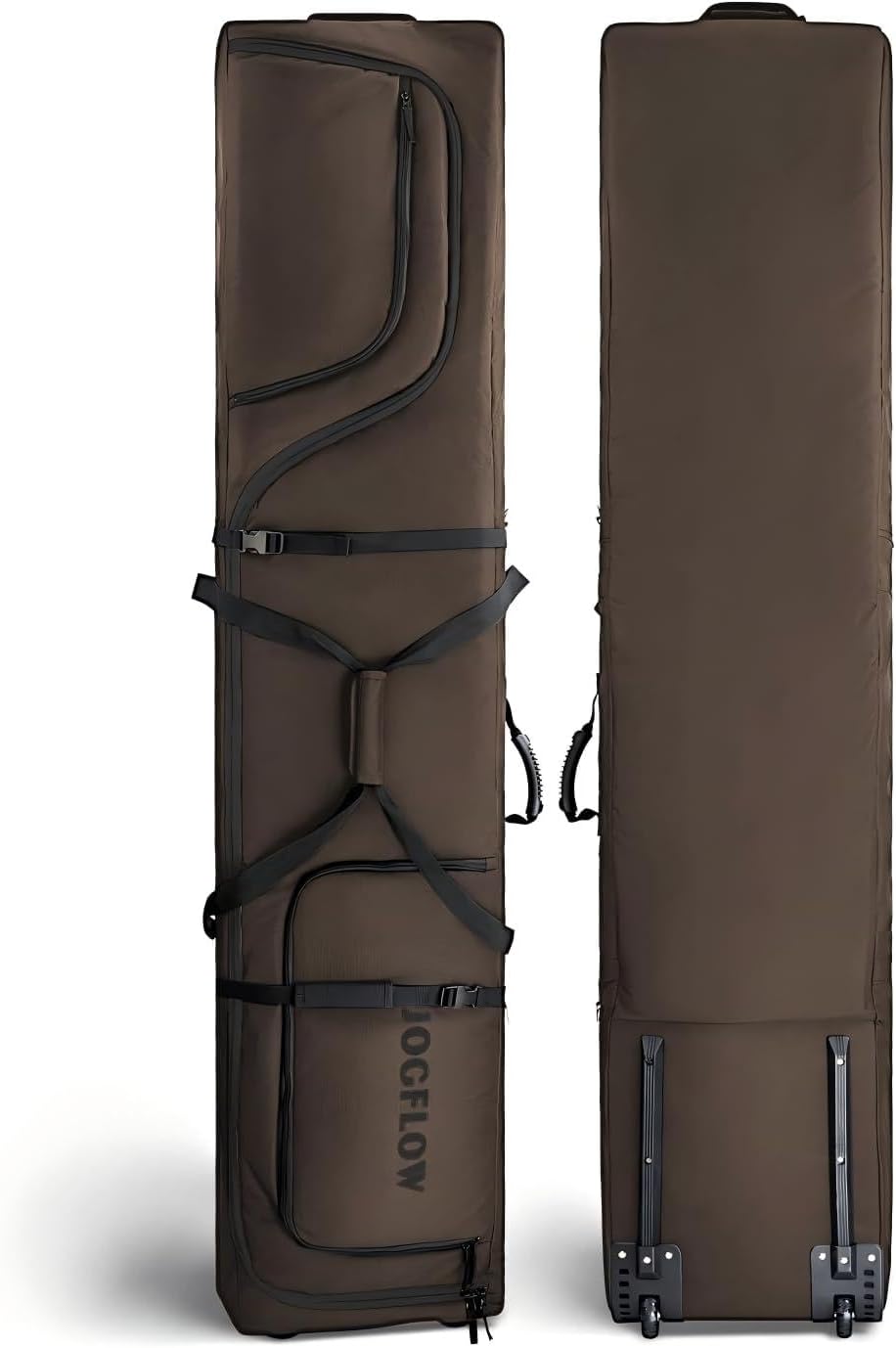 Ski Bag 360° Fully Padded Ski Bag with Wheels, 1200D Waterproof Fabric, 10mm Pearl Cotton Padded, Fits Single Ski/Double Skis/2 Sets Skis, Roller Ski Bag for Air Travel