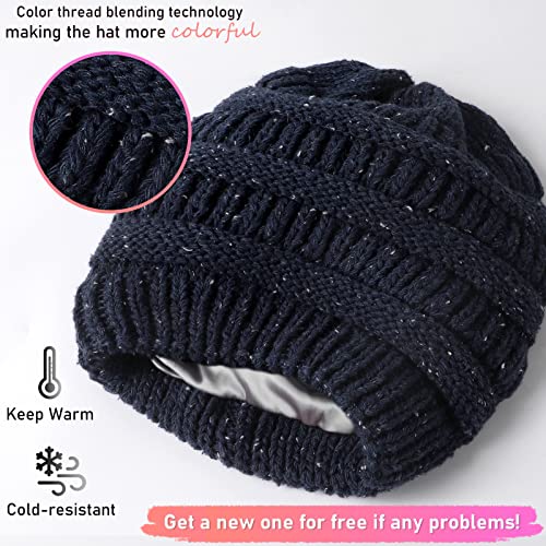 Winter Satin Lined Beanie Hats For Women Men Warm Oversized Slouchy Knitted Skull Cap With Satin Silk Lining For Natural Hair #TOP3
