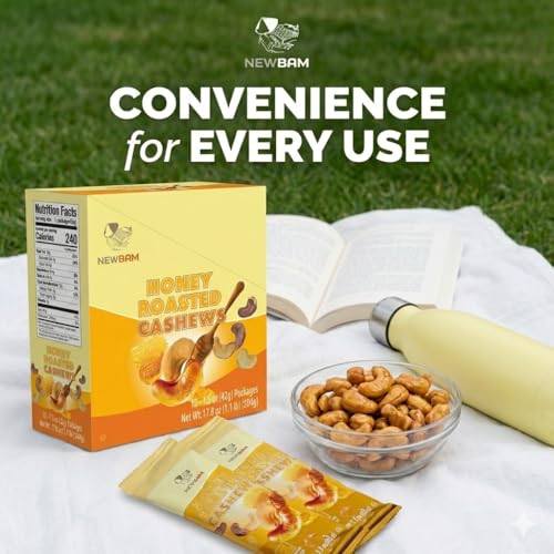 Image of NEWBAM Honey Roasted Cashews - 12 Individual Packs (1.5oz) - Real Honey | No corn syrup coating. 7g protein, Gluten-Free. From Binh Phuoc, Vietnam.
