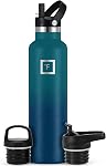 IRON °FLASK Canteen d'hydratation pour camping et randonnée - 24/32 oz avec 3 couvercles - Bouteille d'eau isolée avec paille - Acier inoxydable à double paroi - Étanche sous vide sans BPA - Flacon de voyage pour sports et gymnase