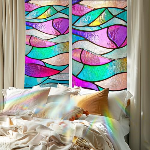 Image of Nuxovilar Gothic Colorful Glass Lattice Cling Window Film 17.5x39.3 PVC