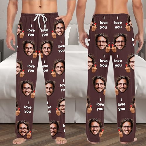 Custom Face Pj Pants for Men Women,Personalized Unisex Photo Sleepwear Pajama Bottom Customized Christmas Gifts for Him Her3