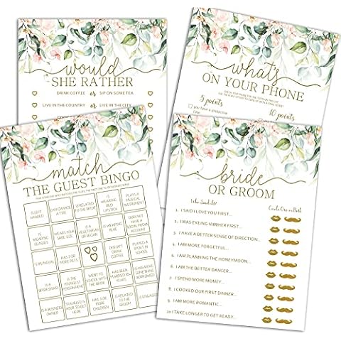 All Ewired Up Bridal Shower Bachelorette Games, Floral Watercolor Greenery Sage Gold Blush, He Said She Said, Find The Guest Quest, Would She Rather, What's in Your Phone Game, 25 Games Each… Cover