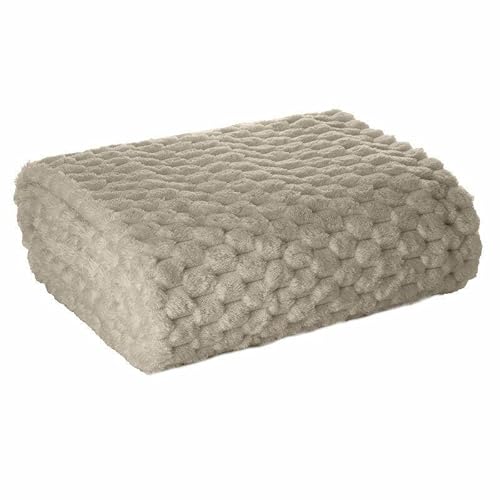 Eurofirany Decke Kuscheldecke 3D-Effekt beige 200x220 cm 260 GSM Polyester Wohndecke Deko Extra weich flauschig Vier Jahreszeiten Sofaüberwurf Tagesdecke