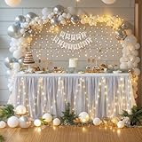 Gray Tulle Tutu Table Skirt for Rectangle Tables or Round Table,Led Light String Table Cloth for Wedding Baby Shower Birthday Party Dessert/Cake Tables