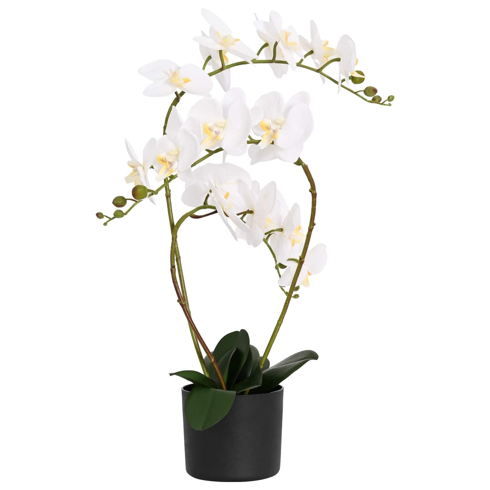 Orchidée artificielle blanche en pot 65 cm en tissu PE et PEVA haut de gamme