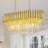 Desidiya Modern Led Rectangle Crystal Chandelier 3 Tier Jhumar with Gold Finish Luxury Ceiling Light Fixture Elegant Light for Living Room, Dining Room, Foyer or Bedroom (800 * 300MM)