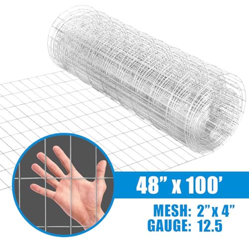 Fencer Wire Welded Wire Fence 12.5 Gauge, Galvanized Welded Fence Wire Roll, Mesh Size 2-Inch x 4-Inch, Hog Wire Fencing Cage, Multiple Use for Home Improvement & Animals Enclosure (4ft. x 100ft.)
