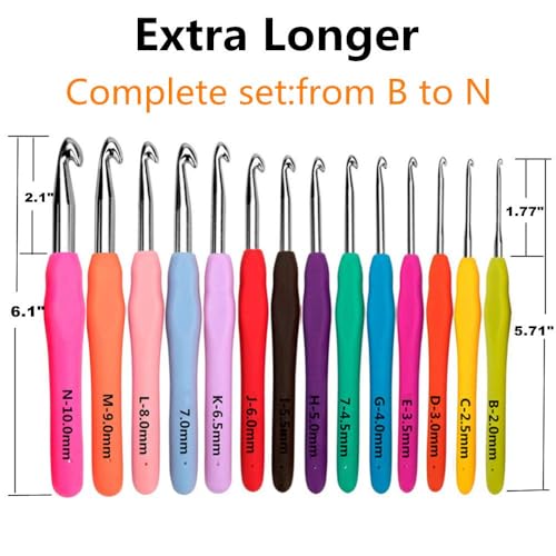 Yarniss YD000 14 Size Crochet Hooks Set,Multicolor,2Mm(B)-10Mm(N) Ergonomic Crochet Hooks thumb #3