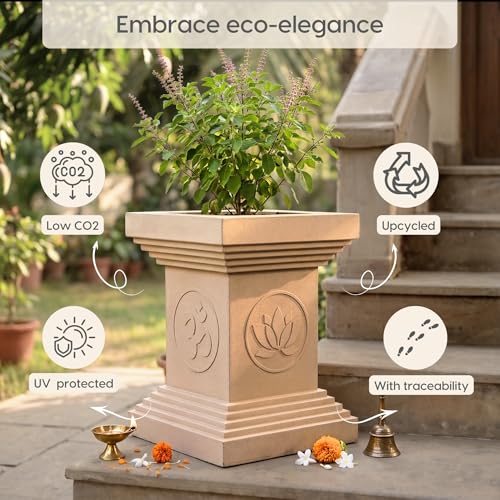 Image of Eha Earth-Friendly Tulsi Pots for Home Big Size | 16 inch, Pack of 1 | Heavy Duty Tulasi Pot Made with Rice Husk & Bamboo Biocomposite | UV Protected Plant Pots | Tulasi Kota Set | Sand Dune