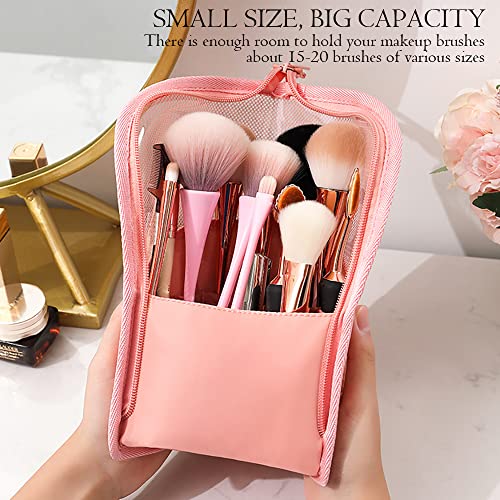 Image of MAYCREATE 2 in 1 Makeup Brush Bag Makeup Stand Holder Makeup Brush Pouch Makeup Brush Organizer Travel Makeup Brush Bag for Travel (Pink)