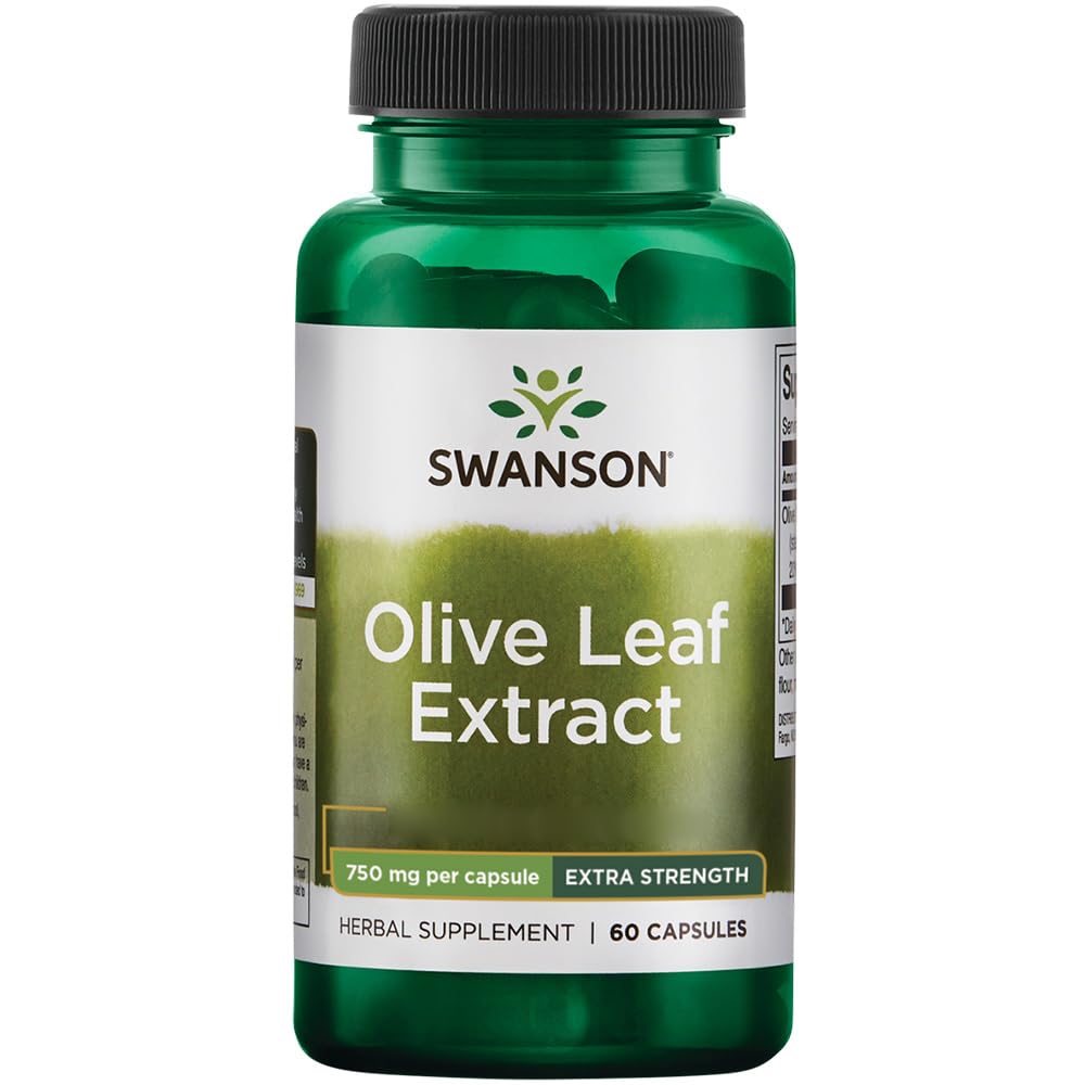Swanson, Olive Leaf Extract (Extrait de Feuille d'Olivier), 750mg, 60 Capsules, Hautement Dosé, Testé en Laboratoire, Sans Soja, Sans Gluten, Sans OGM